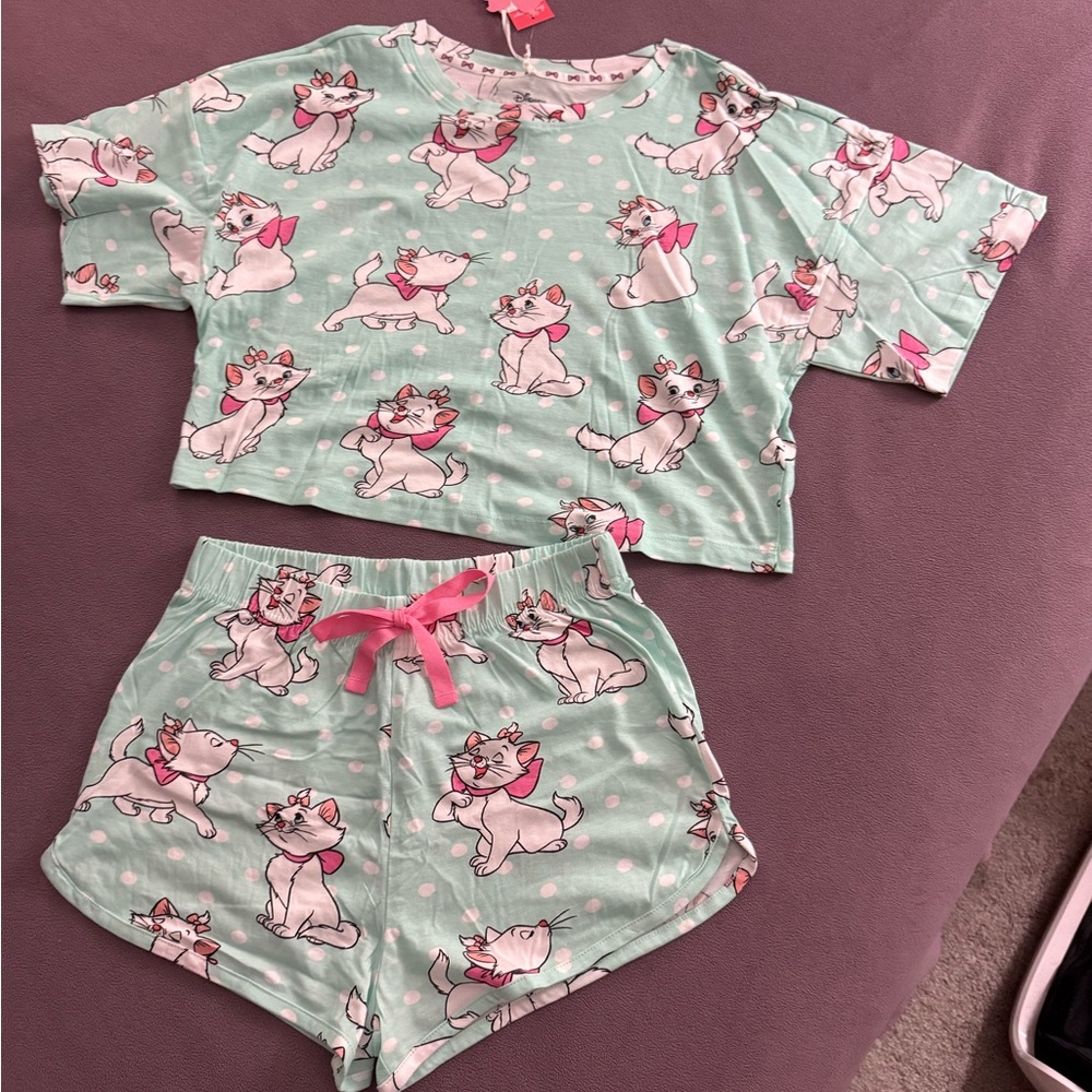 Disney MarieTeal Crop-Top PJs (Pajamas). Brand New with Tags. Size XXS (US 0-2)